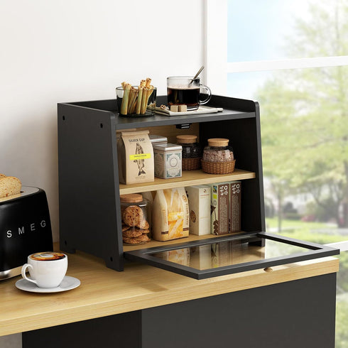 Goozii Countertop, Counter 2 Double Layer Bread Box for Kitchen Large Bread Storage Container for Top, Tier Wood