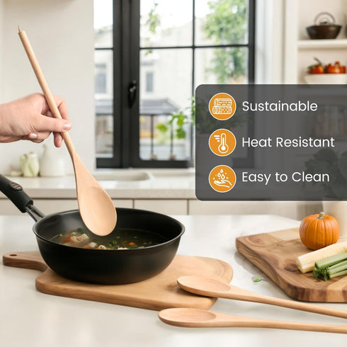 HANSGO 6PCS Wooden Spoons for Cooking - 12 Inch Long Handle Mixing Utensils for Stirring and Baking