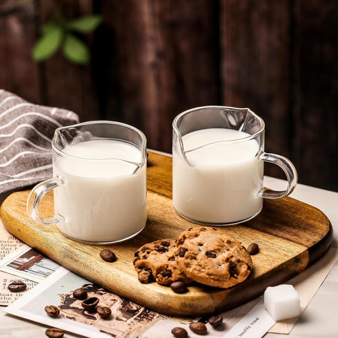 Set 2, 4 Oz Espresso Cups of Espresso Shot Glass with Handle Double Spout Cups Clear Glass Milk Cup Coffee Accessories