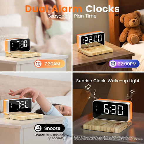 5 1 10W Bedroom Alarm Clock for Heavy Sleepers - in Magnetic Wireless Charger with White Noise Bluetooth Speaker RGB