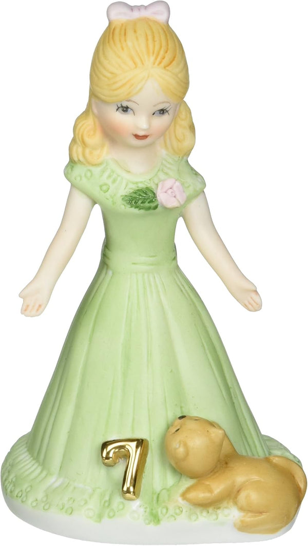 Enesco Growing Up Girls “Blonde Age 7” Porcelain Figurine, 4.5”, Golden, Green, Pink