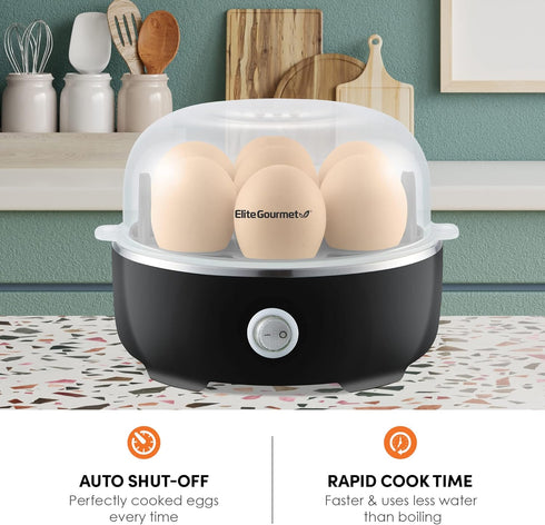 EGC115B 7-Egg Elite Gourmet Easy Egg Cooker Electric Capacity, Soft, Medium, Hard-Boiled Egg Cooker with Auto Shut-Off