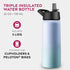 FineDine 25 Oz Triple Walled Insulated Water Bottles with Straw - Stainless Steel Metal Bottle with 3 Leak Proof Lids -