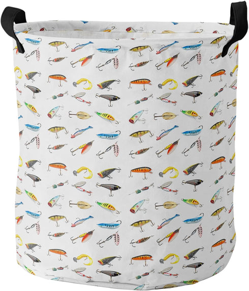 LiDU 17-inch Laundry Hamper Foldable Laundry Basket, Seaside Fishing Waterproof Clothes Hamper for