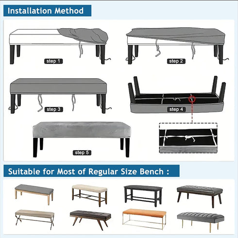 Vapor Fitness Velvet Bench Covers for Bed End, Kitchen & Dining - Stretch Rectangle Slipcovers, Dustproof & Washable