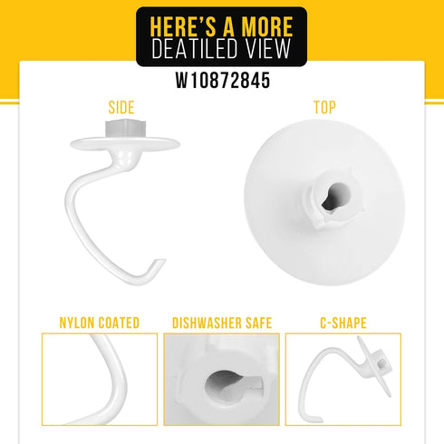 PartsBroz Kitchen Aid Dough Hook Attachment - 4.5 Qt, 5 Qt for KitchenAid Stand Mixer K45DH for Artisan Bread Kneading