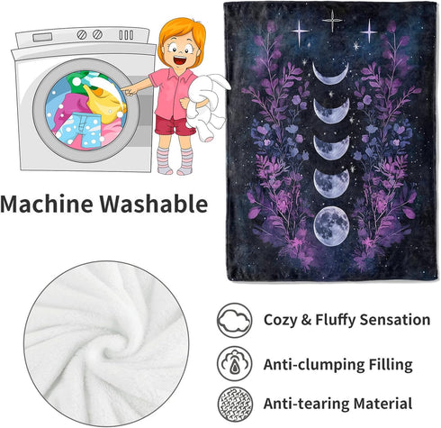 60x80in Dark Moon Phases Blanket Celestial Witchy Gothic Throw Blankets,Gifts for Kids Woman Adult,Lightweight Soft