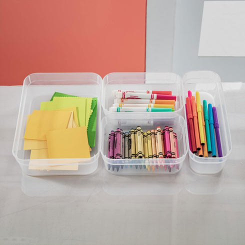 Sterilite 13538608 Narrow Storage Trays, Clear, 24 Pack with Sturdy Banded Rim for Organizing