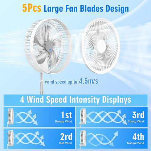LIPETY 9" Portable Standing Oscillating Fan with Remote - 7200mAh Rechargeable Battery Tall Floor Foldable Travel Fan