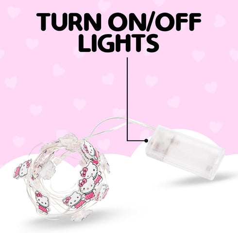 20ct 7 (2 Silver Buffalo Sanrio Hello Kitty Strawberry Dress Decorative String Lights, Feet Long, Battery Powered AA