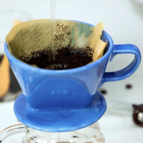 Pour Over Ceramic Coffee Dripper, Ceramic Coffee Maker with 3 Holes Flat Bottom, Porcelain Slow Filter Cone for Home,