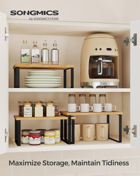 Set 3 Counter UKCS014YL03 SONGMICS Cabinet Organizer Shelf, of Kitchen Shelves, Kitchen Storage, Spice Rack, Stackable