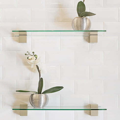 8" 18" 3/8" Dulles Glass x Rectangle Floating Glass Shelf - Shelf Only - Tempered - Thick - Flat Polished Glass