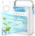 USB Powered Air Conditioner Fan, 700ML Automatic Timing Portable Cooler Humidifier with 7 Color Night Light, 3 Wind