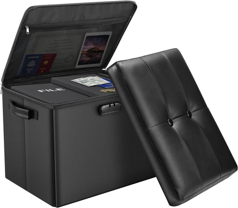 DocSafe Storage Ottoman with Lock,Fireproof Folding Ottoman Foot Rest Stool Storage Chest