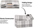 Fabric Storage Bin Box, Collapsible Cotton Linen Storage Cube with Wooden Handles, Light Gray Plaid, Medium