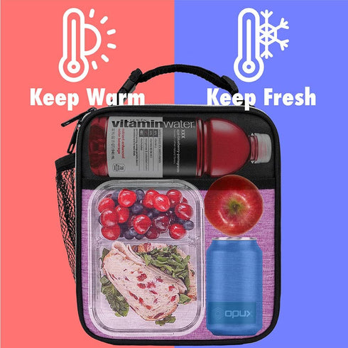 opux Premium Insulated Lunch Box, Soft School Lunch Bag for Kids, Heather Purple