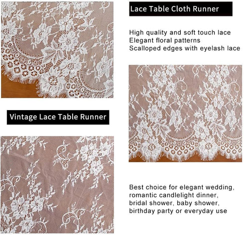 ShinyBeauty 30x120 Inch White Lace Table Runner - Rustic Boho Party Table Linen for Wedding and Special Events