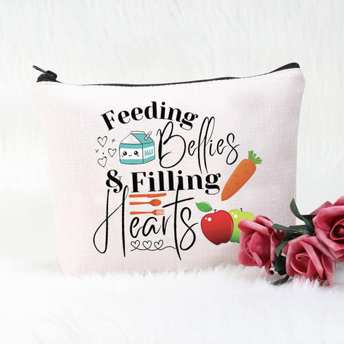 POFULL Gift for Cafeteria Worker - Feeding Bellies Filling Hearts Cosmetic Bag, Lunch Lady Gift (Feeding Bellies bag)