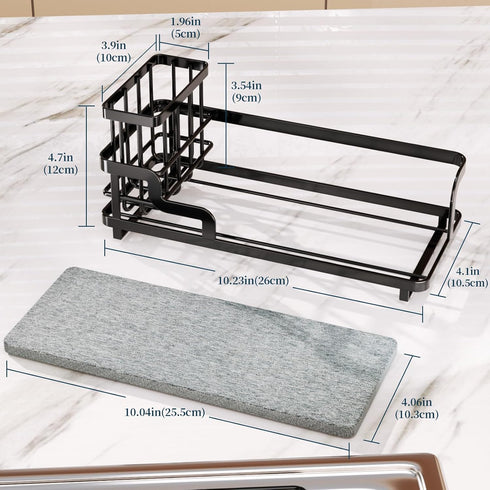 Counter Consumest Sponge Holder for Kitchen Sink - Sink Caddy Organizer with Water Absorbing Stone Tray, Detachable