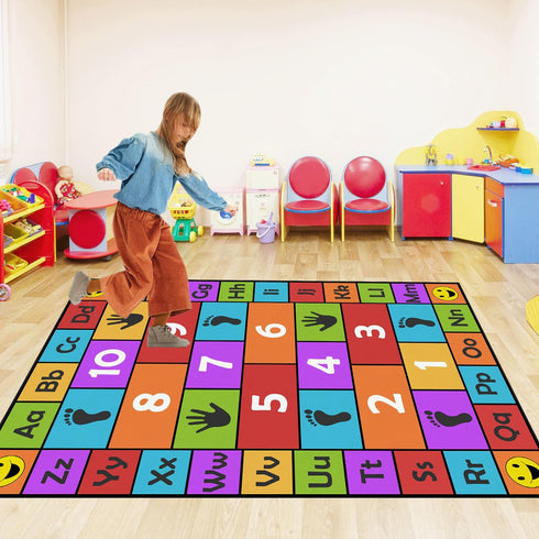 VICIKOIA 31x47 Kid Hopscotch Play Rug, ABC Alphabet Number Educational Carpet, Playroom Classroom Mat Non-Slip Washable