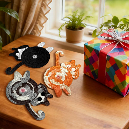 iYZZGH Protection(Cat-4PCS) Drink Coaster, Woven Creative Coasters for Cat Lovers, Gag Gifts Cat Coffee Coaster