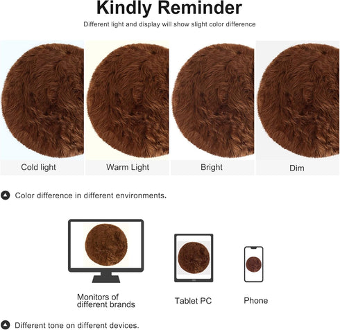 uxcell Faux Fur Round Rug, Fluffy Area Mat for Bedroom Floor, Living Room, 3 x 3 Feet - Brown