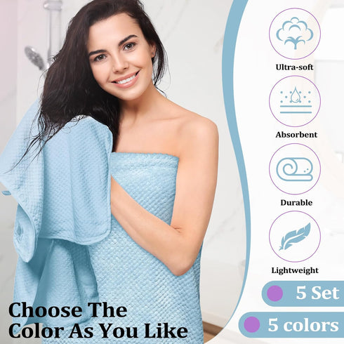 12 4 Sets Set Hotel(4 Preboun Pcs Bath Towels and Washcloths Microfiber Bathroom Beach Pool Towel Quick Dry Coral