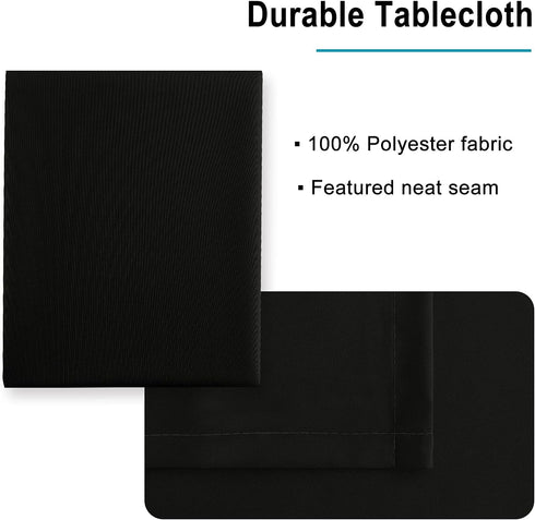 Hiasan Black Tablecloth for Rectangle Tables - Waterproof, Wrinkle Resistant Polyester Fabric, 54 x 108 Inch