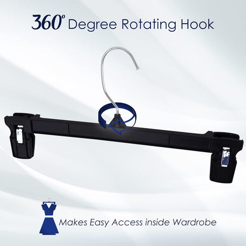 Hanger Central 25 Pack Heavy Duty Plastic Bottoms Hangers with Ridged Pinch Clips, 12 Inch, Black