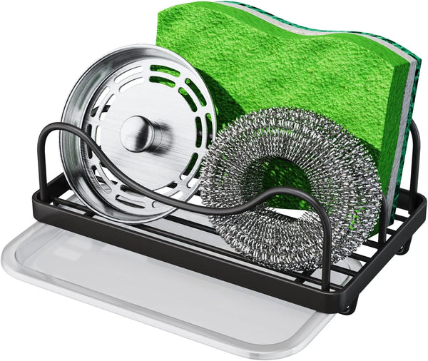 Movable Sponge Holder for Kitchen Sink, 304 Stainless Steel Caddy with Detachable Drip Tray for Countertop