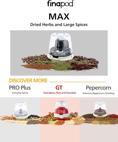 Set FinaMill Dried Herbs+ Pod Single Refillable Spice Pod for Dried Herbs & Larger Spices, Adjustable Grind Size, Long