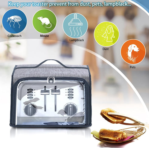 Toaster Cover with Base for 4 Slice Wide Slot, Compatible with Cuisinart, Buffalo Check with Zipper Pockets