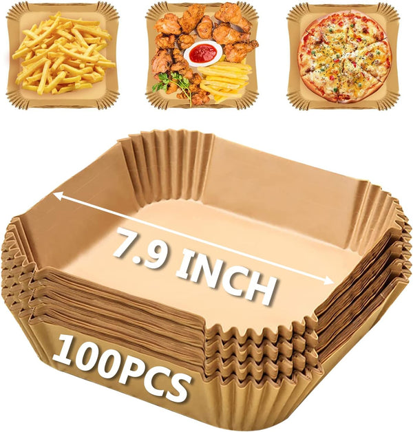Air Fryer Disposable Paper Liners Square, 7.9 Inch, 100 PCS Non-Stick Parchment Paper for Roasting and Microwave