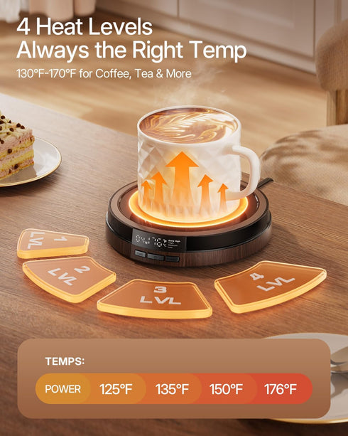50W 4 12H Coffee Mug Warmer for Desk, Fast Heating Cup Warmer with Smart Display, Temps & Timer, Auto Shut Off for Tea