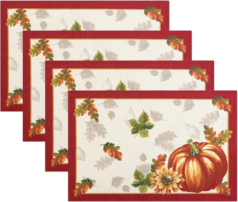 Elrene Home Fashions Swaying Leaves Bordered Fall Placemats, Set of 4 Seasonal Dining Table Mats