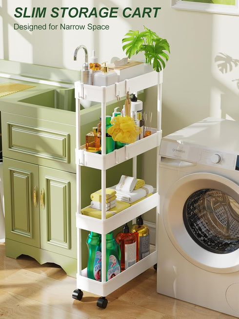 5.1" 4 LEHOM Slim Storage Cart - Tiers Bathroom Organizer Mobile Shelving Unit Storage Rolling Utility Cart Slide Out
