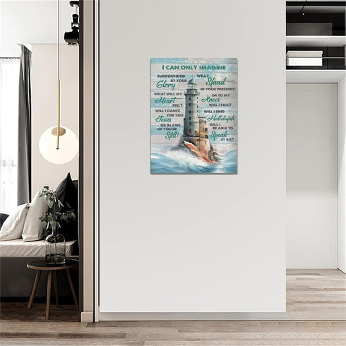 Lighthouse Wall Art Nautical Decor - Christian Scriptures Canvas Painting, 12"x 16"