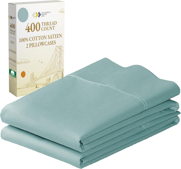 California Design Den 400 Thread Count Standard Queen Pillowcase Set - 100% Cotton Sateen, Set of 2, Teal