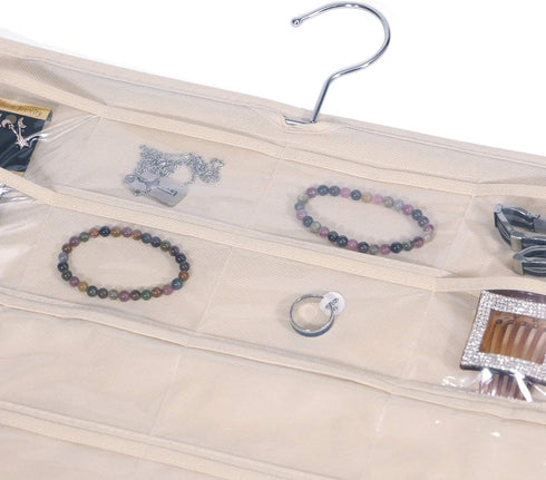 DIOMMELL 80 Pockets Hanging Jewelry Organizer for Women, Storage Bag for Earrings, Necklace, Bracelet, Beige