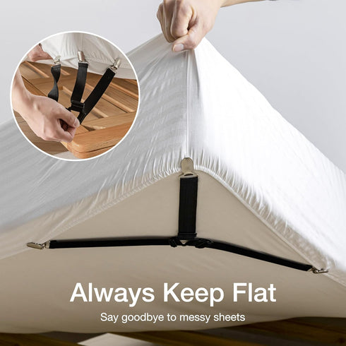 JELLYMONI Adjustable Bed Sheet Straps, Elastic Fasteners with Metal Clips, Fitted Holders for Mattress Cover, Sofa
