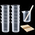 Coopay 12 Pack 100ml/3.4oz Plastic Beakers, Clear Multipurpose Measuring Cups with 50 Pack Wooden Stirring Sticks