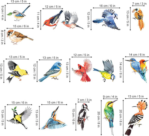 decalmile Spring Summer Birds Double Sided Window Clings, Hummingbird Parrot Window Decals Set of 17 Birds