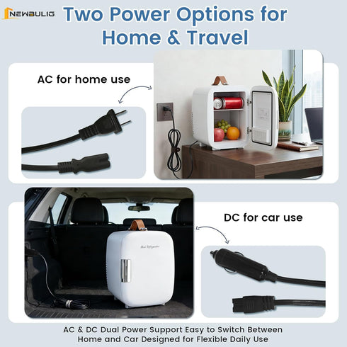 4L/4.23QT 12V NEWBULIG Mini Fridge for Bedroom, Office & Car, Portable Mini Refrigerator for Skincare with Handle