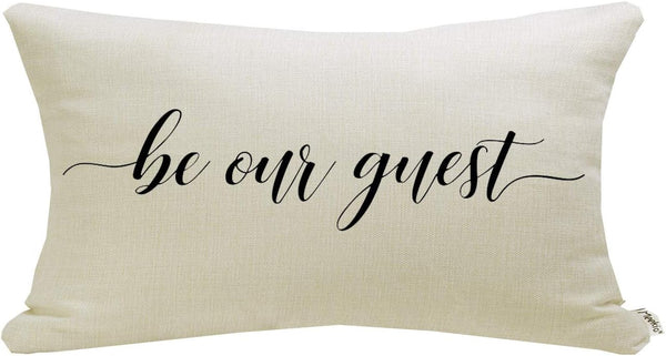 Meekio Farmhouse Pillow Covers with Be Our Guest Quote, 12" x 20" Rustic Décor Lumbar Pillow Covers for Guest Room