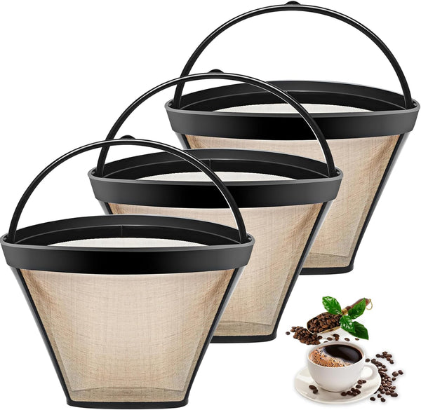 Reusable Coffee Filters for Ninja Coffee Maker, 3Pcs Cone Coffee Filters 4, Replace Cuisinart Coffee Maker Filter 4