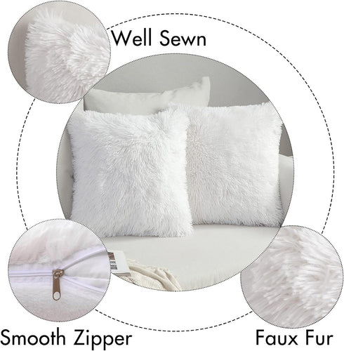 MIULEE Pack of 2 Luxury Faux Fur Throw Pillow Covers - Decorative Plush Pillow Case for Sofa, Bedroom, 16x16 Inch, White