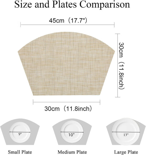 SHACOS Small Round Table Placemats - Wedge Placemat Set of 4, Non-Slip Heat Resistant Woven Vinyl, Beige Yellow
