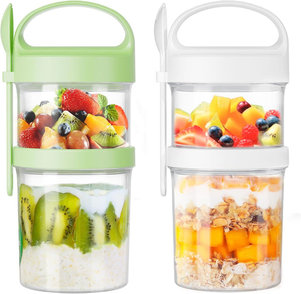 LUXEAR 31oz Large Overnight Oats Containers with Lids and Spoons 2 Pack,Dual-Layer