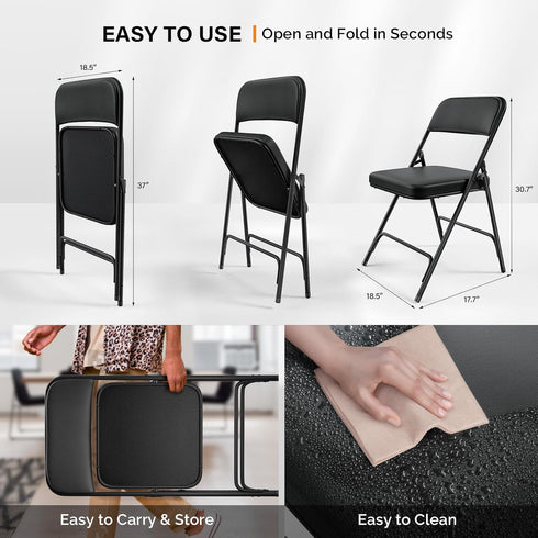 1 Pack VINGLI Padded Folding Chairs with Thick Seat Cushion, Portable, Durable & Extra Comfortable Foldable Chairs